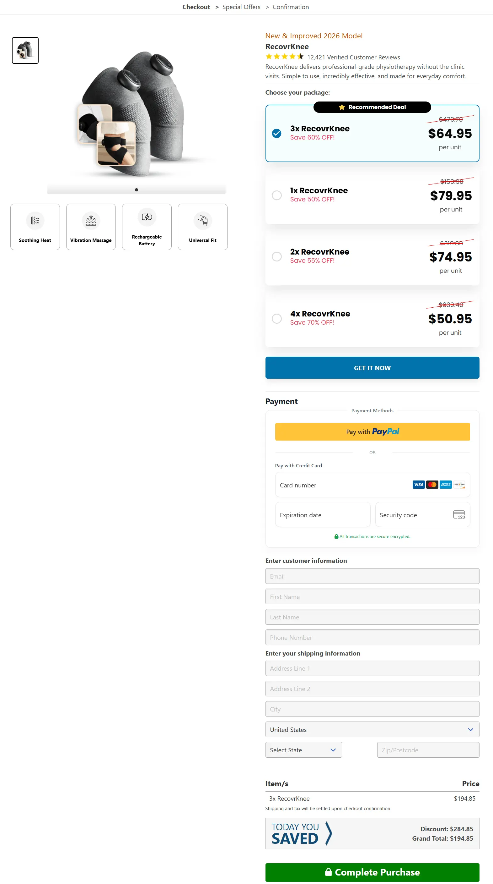 RecovrKnee secure checkout page